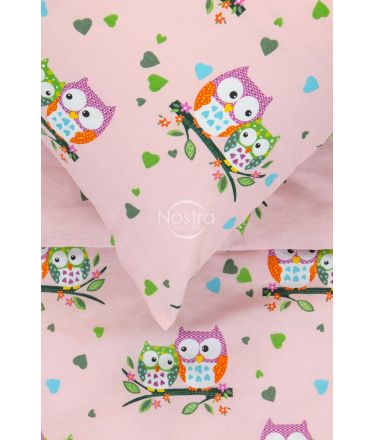 Bērnu katūna gultas veļa OWLS IN LOVE 10-0428-PINK 140x200, 50x70 cm
