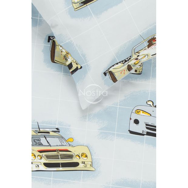 Bērnu katūna gultas veļa RACING CARS 10-0360-GREY 140x200, 50x70 cm