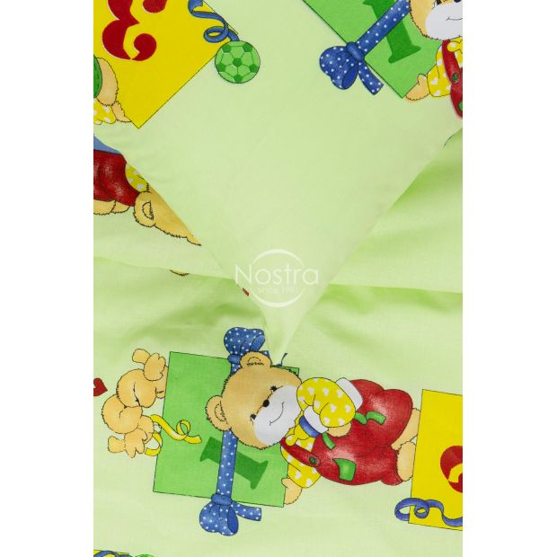 Bērnu katūna gultas veļa TEDDY 10-0056-LIGHT GREEN 100x145, 40x60, 107x150 cm