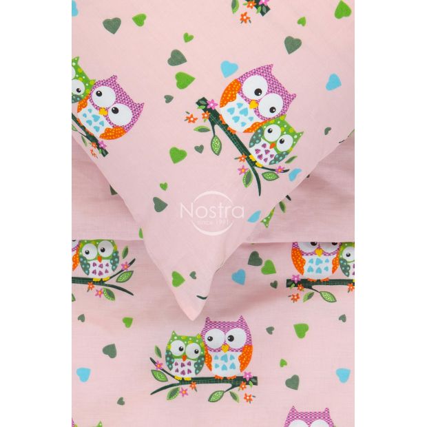 Bērnu katūna gultas veļa OWLS IN LOVE 10-0428-PINK 140x200, 50x70 cm