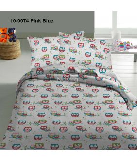 Bērnu katūna gultas veļa OWLS FAMILY 10-0074-PINK BLUE